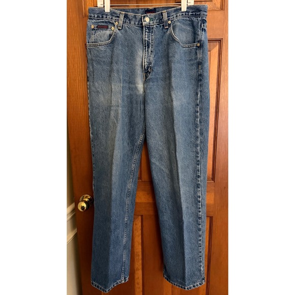 Tommy Hilfiger Mens Old‎ School Freedom Jean 36x34 Blue 90s Flag Spellout Denim - Picture 14 of 16